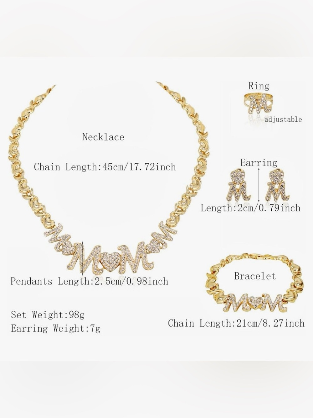 WOMENS FASHION GOLD TONE XO MOM 4 PC JEWELRY SET - Picture 6 of 8